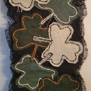 Storehouse St Patricks Cloth Tablerunner 16x72 Shamrock Clover Lucky Green Fray